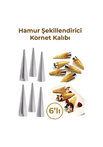 6 Lı Paslanmaz Çelik Hamur Kornet Kalıbı Mıt1043 Paslanmaz Çelik Gri Diğer
