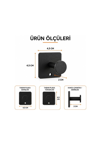 Orret Home Tekli Yapışkanlı Metal Siyah Askı, Delmeden Duvara Mon