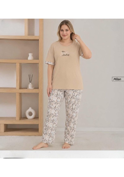 Pijamoni Kadın Milan Büyük Beden Bisiklet Yaka Kısa Kol İnce Pijama Takımı 7665/3b - 1 Adet Bej Pijamoni Kadın Milan Büyük Beden Bisiklet Yaka Kısa Kol İnce Pijama Takımı 7665/3b - 1 Adet Bej