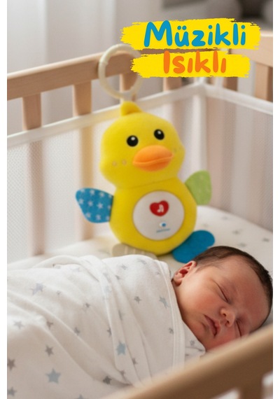 Müzikli Işıklı Sevimli Ördek Figürlü Çıkarılabilir Hoparlörlü Diş Kaşıyıcılı Uyku Arkadaşı 20 Cm