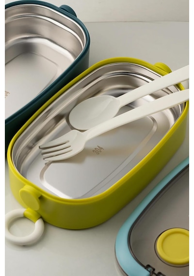 Bento 1300ml Lunchbox 2 Katlı 3 Bölmeli Paslanmaz Çelik Sefer Tası Yemek Kutusu Mavi-fıstık Yeşili Çok Renkli