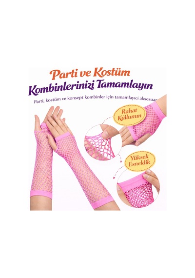 80 Ler 90 Lar Retro Neon Pembe File Parmaksız Eldiven 26 Cm 5691 "