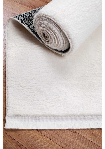 Valeryhome Vl Comfort Düz Saçaklı Peluş Düz Yolluk Ekru Düz Saçak Ekru