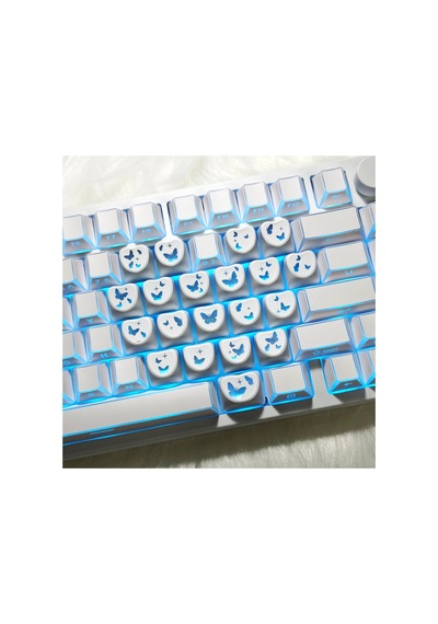 Leaven Kelebek Kalp Keycap Tuş Takımı Pbt - Rgb Uyumlu Işık Geçirgen - Beyaz