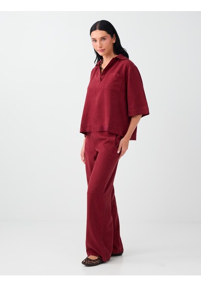 Jimmy Key Kırmızı %100 Tencel Cep Detaylı Dokuma Pantolon 6ww187827600