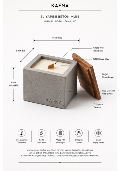 Kafna Küçük Boy Beton Mum Doğal Ahşap Kapaklı Minimalist Dekor Mum Diğer