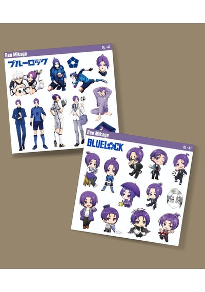 Anime Bluelock Reo Mikage-parlak Kağıt -2li Sticker Set-futbol Telefon Süsleme Anime Blue Lock Beyaz
