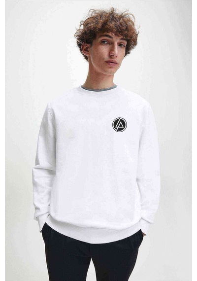 Linkin Park Logo Göğüs Logo Baskılı Beyaz Erkek Sweatshirt