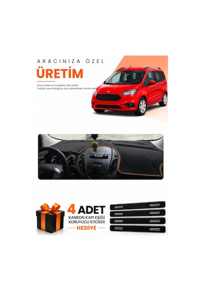 Ford Courier 2013-2020 Ekransız Uyumlu Torpido Koruma Örtüsü Oto Kılıfı - Siyah Kahverengi