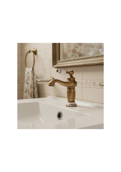 Rena Design Rustik Antik Lavabo Bataryası Banyo Musluğu Eskitme Porselen Işleme Armatür Otantik Bakır Retro Antik Eskitme