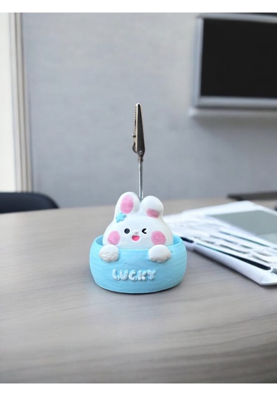 Happy Temalı Tavşan Fotoğraf Not Tutucu Ofis Masası Tutacak Hediyelik Lucky Temalı