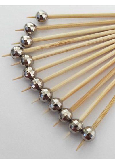 100 Adet Dekoratif Mini Gümüş Disko Topu Boncuklu Kanepe Kürdanı 6.5 Cm - Boncuk 6 Mm