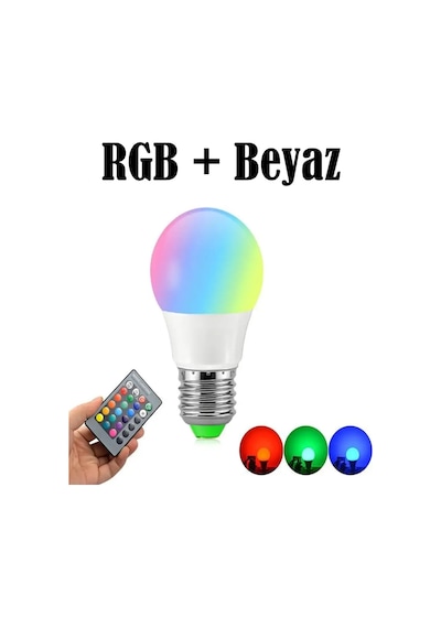 Videolu Uzaktan Kumandalı Rgb Renkli " + Beyaz 9w Led Ampul Fonksiyonlu