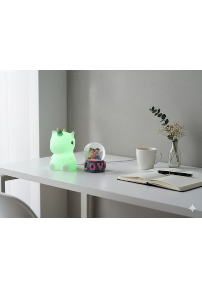 2 Li Sevgiliye Romantik Hediye Seti Unicorn Çok Renkli Led Gece Lambası Ve 9 Cm Love Kar Küresi Seti Set