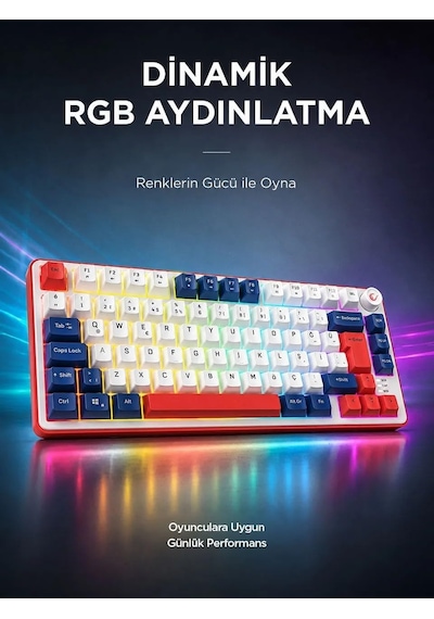 Clicky 75 Beyaz/lacivert/kırmızı Mekanik Hisli Rgb Q Membrane Oyuncu Klavyesi