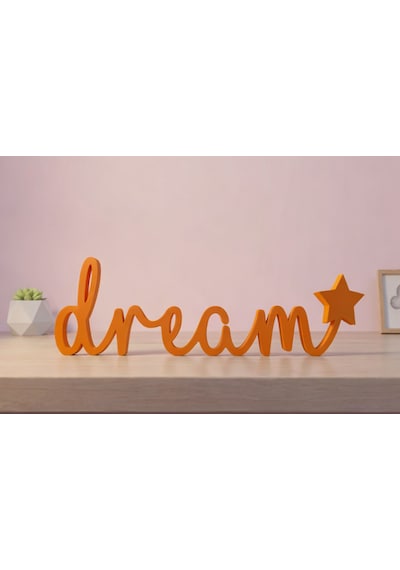 Dream Yazılı Yıldızlı Dekoratif Duvar & Raf Süsü Modern Masaüstü Dekor Turuncu