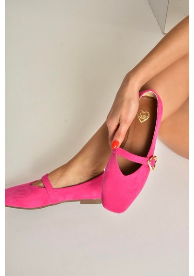 Fox Shoes Y726632602 Fuşya Süet Kalp Toka Detaylı Kadın Babet Fuşya