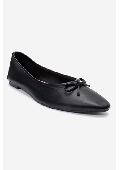 Luvishoes Umıel Siyah Cilt Hakiki Deri Fiyonklu Kadın Babet Ayakkabı