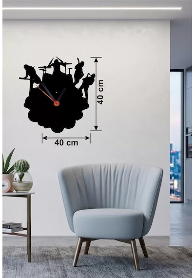 Mey İthalat Rock Band Ve Müzik Temalı Ahşap Duvar Saati - 40x40 Cm Lazer Kesim Çok Renkli