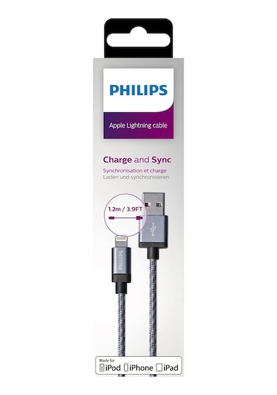 Philips Dlc2508n/97 Mfı Usb-a To Lightning Şarj Kablosu, 1.2 Metre, Siyah