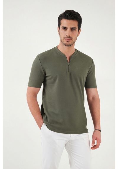 Buratti Pamuklu Regular Fit Yarım Fermuarlı Erkek T Shirt 5902653 Haki
