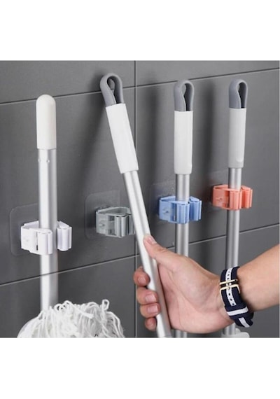 4 Adet Krem Renk Yapışkanlı Pratik Mop Temizlik Fırçası Tutucu Krem Diğer
