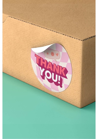 Pembe Damalı Thank You Sticker 3x3cm St2197 Çok Renkli