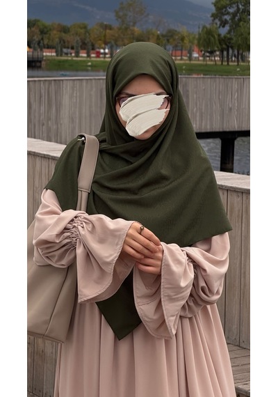 Qalortex Scarf Premium Jakarlı Hüma Büyük Boy Eşarp -haki