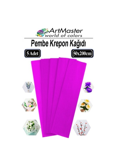 Krapon Kağıdı Pembe Renk 5 Adet 50x200 Cm Grapon Kağıdı 5'li Okul Proje Sınıf Anaokulu Kreş Süsleme
