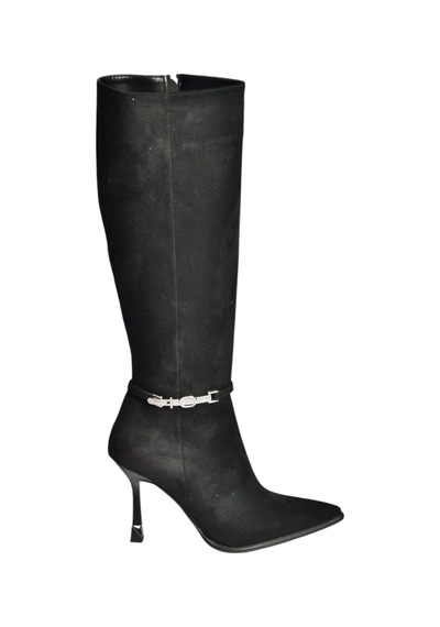 Fox Shoes V820330002 Siyah Süet İnce Topuklu Kadın Çizme Siyah