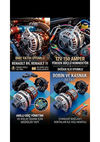 12v 150a Yüksek Güçlü Şarj Dinamosu - Doğan Slx, Şahin, R9/r11, Bmc Fatih Uyumlu Klimalı Araçlar