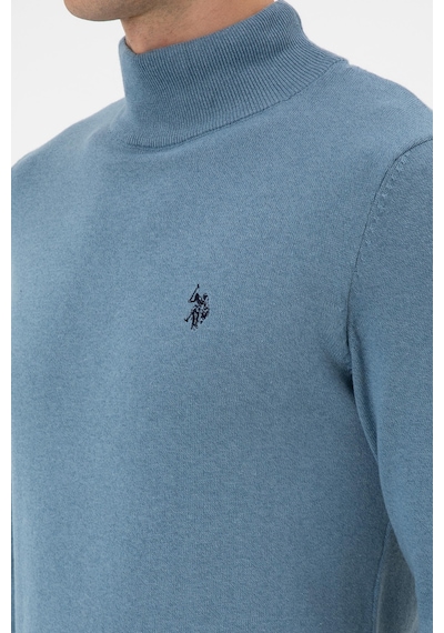 U.S. Polo Assn. Erkek Slim Fit Boğazlı Mavi Basic Kazak 50313712-VR251