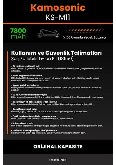 Kamosonic Ks-M11 / 36v 7800mAh Elektrikli Scooter Bataryası