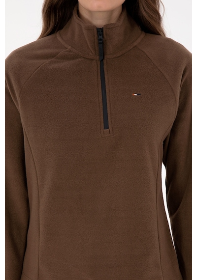 U.S. Polo Assn. Kadın Kahverengi Fermuarlı Dik Yaka Polar Sweatshirt 50316714-VR029