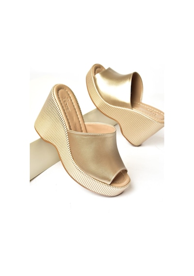 Fox Shoes Altın Dolgu Topuklu Kadın Terlik K250101509