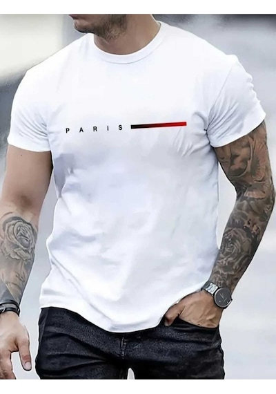 Kozia Outdoors Malkoçbey Kısa Çizgi Paris Baskılı Oversize Unisex Basic T-shirt Beyaz