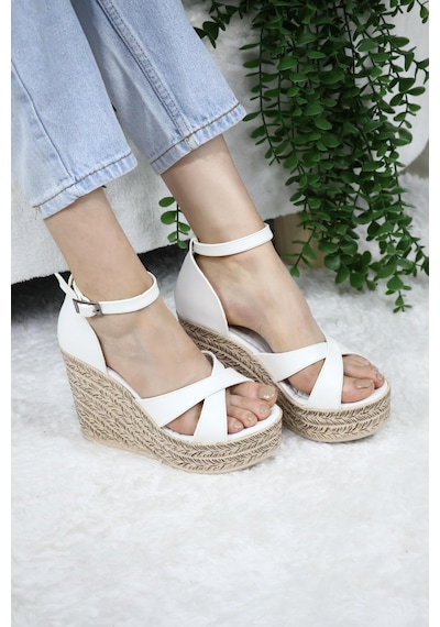 Asmi Shoes Kadın Çapraz Bantlı Dolgu Topuklu 11cm Ayakkabı Rahat Yüksek Topuklu 700 Beyaz Beyaz Asmi Shoes Kadın Çapraz Bantlı Dolgu Topuklu 11cm Ayakkabı Rahat Yüksek Topuklu 700 Beyaz Beyaz