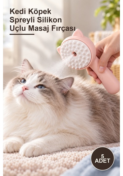 5 Adet Kedi Köpek Spreyli Silikon Uçlu Masaj Fırçası