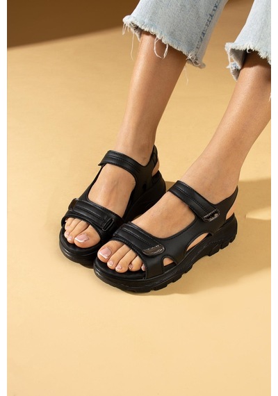 Shoetek Ksenia Kadın Sandalet Bantlı Siyah Deri Siyah