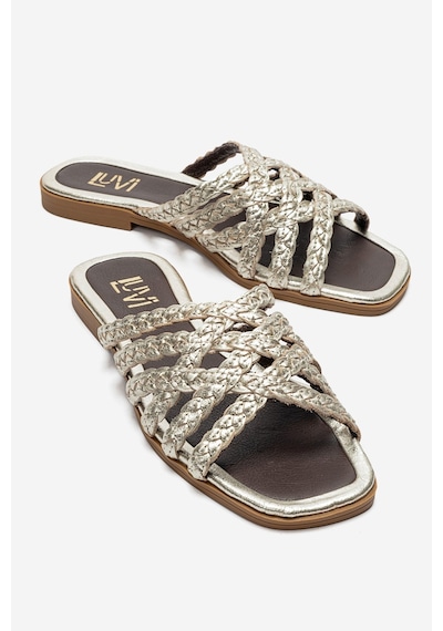Luvishoes Luvi Shoes Alısha Altın Hakiki Deri Örgü Bantlı Kadın Terlik Altın