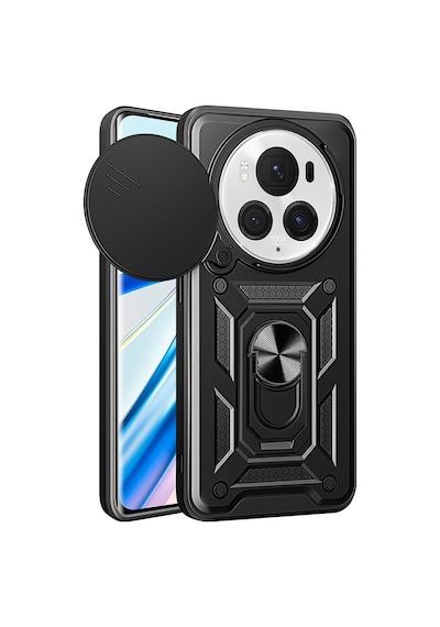 Zore Honor Magic 6 Pro Uyumlu Kılıf Magnetik Standlı Kamera Korumalı Omsy Sürgülü Vega Kapak-siyah