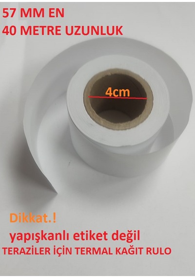 Geniş Göbek 57x40 Termal Terazi Kağıdı 40 Metre 1 Pakette 10 Adet Rulo