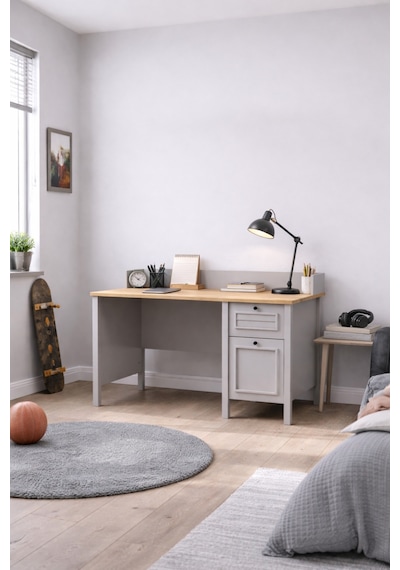 Taiga Çekmeceli Çalışma Masası 120x87x65 Cm Buz Gri - Retro Tasarım Antrasit