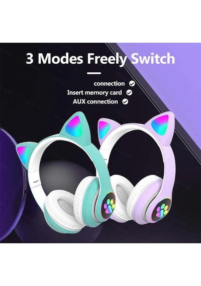 Rainwork Kedi Kulaklık 5.0 Akıllı Rgb Led Detaylı Bluetooth Kablosuz Kulaklık Çocuk Oyuncu