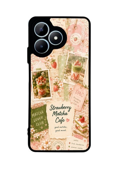Realme Note 50 Strawberry Matcha Diary Tasarımlı Glossy Telefon Kılıfı Açık Pembe