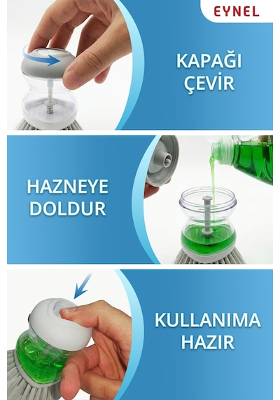 Eynel 1 Adet Deterjan Hazneli Bulaşık Fırçası, Pratik Kullanımlı Fırça Lavabo Temizleme Aparatı Çok Renkli