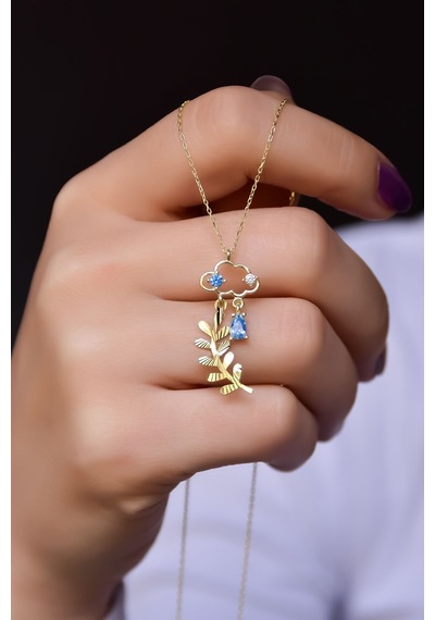 Papatya Silver 925 Ayar Gümüş Gold Kaplama Kristal Zeytin Dalı Yağmur Bulut Kolye