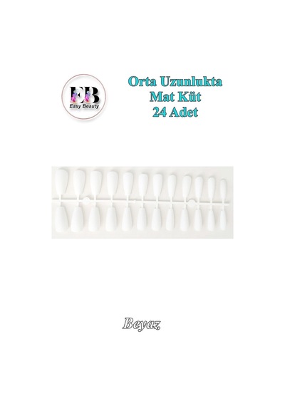 24 Adet Renkli Orta Uzun Küt Takma Tırnak 1135 Beyaz