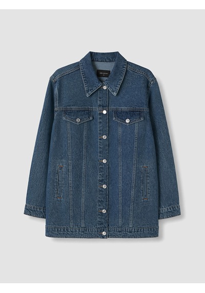 Lcw Everyday Mavi Gömlek Yaka Oversize Kadın Jean Ceket