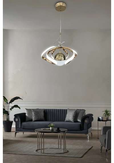 Dron Tek Top Modern Sarkıt Led Avize - 3 Renk Kumandalı - Gold Gold